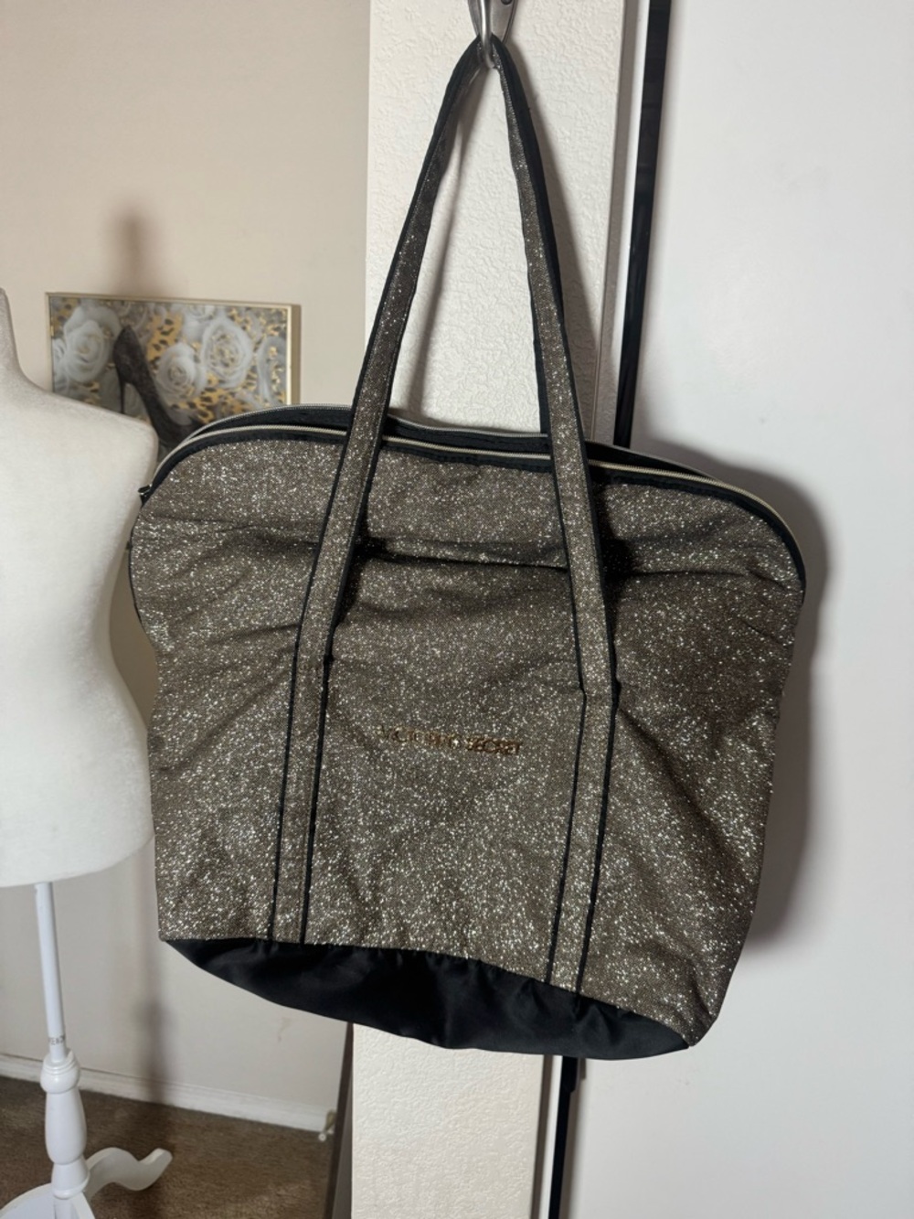 Victoria’s Secret Metallic Gold Tote with Black Trim